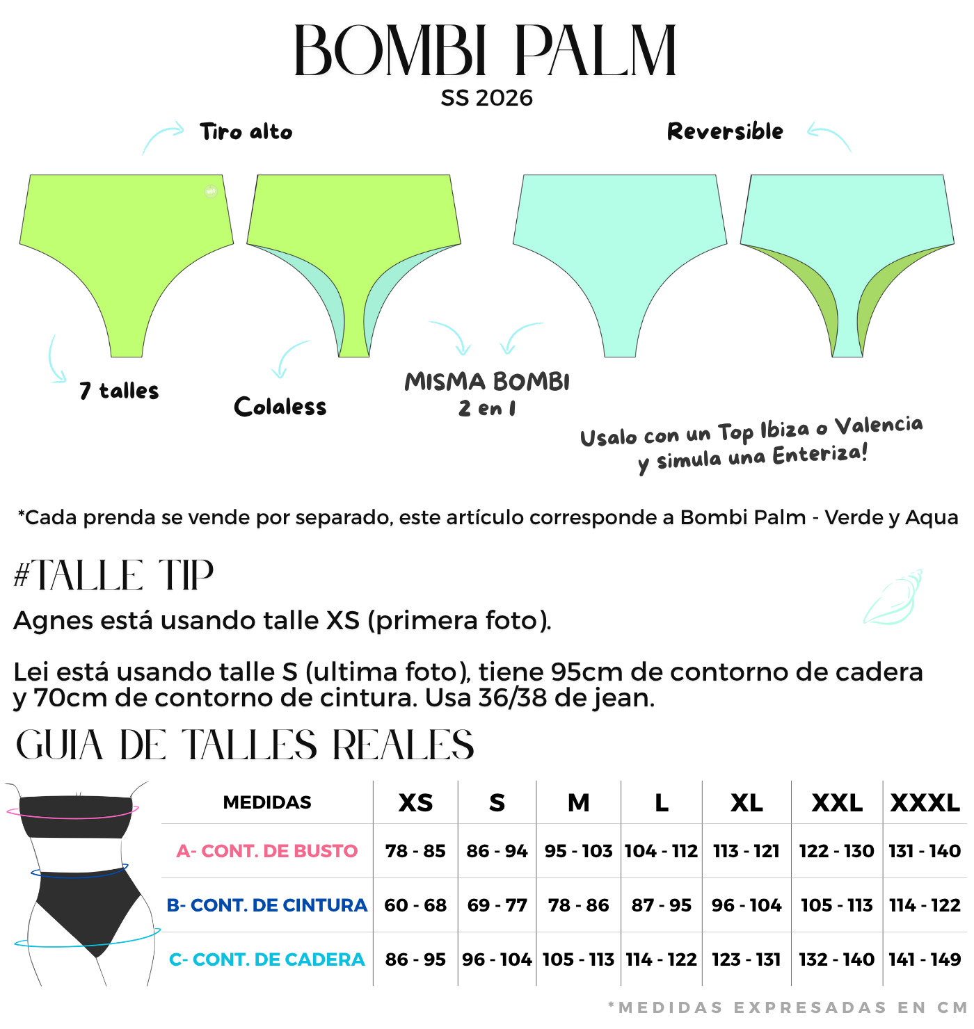 bombacha tiro alto colaless verde y aqua